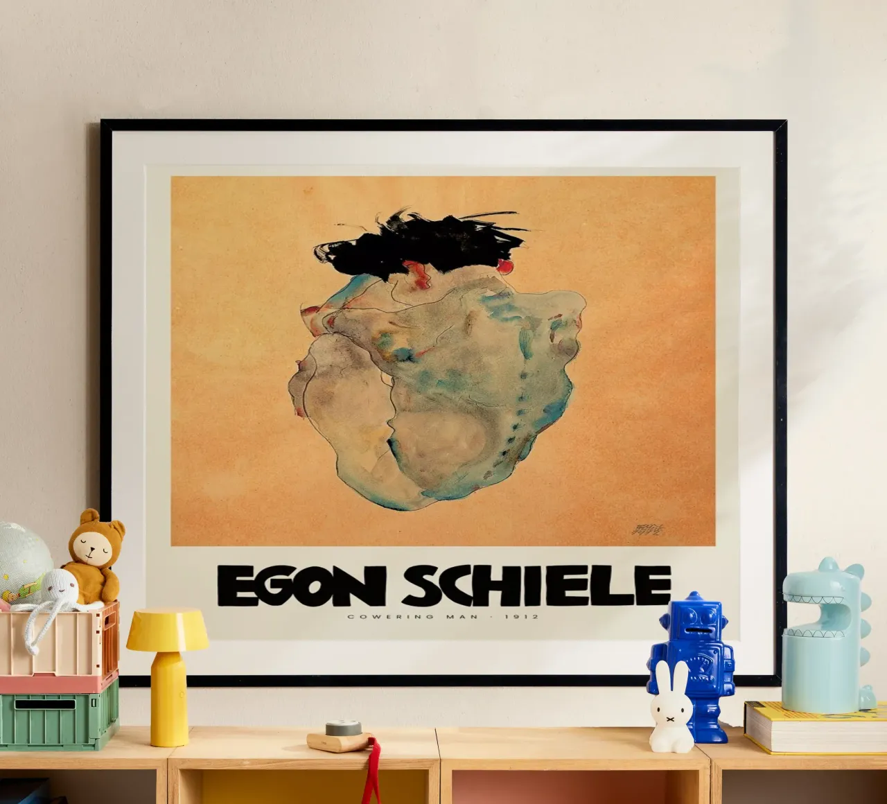 Schiele - Cowering Man II carta hahnemühle da Vintage by JUNIQE