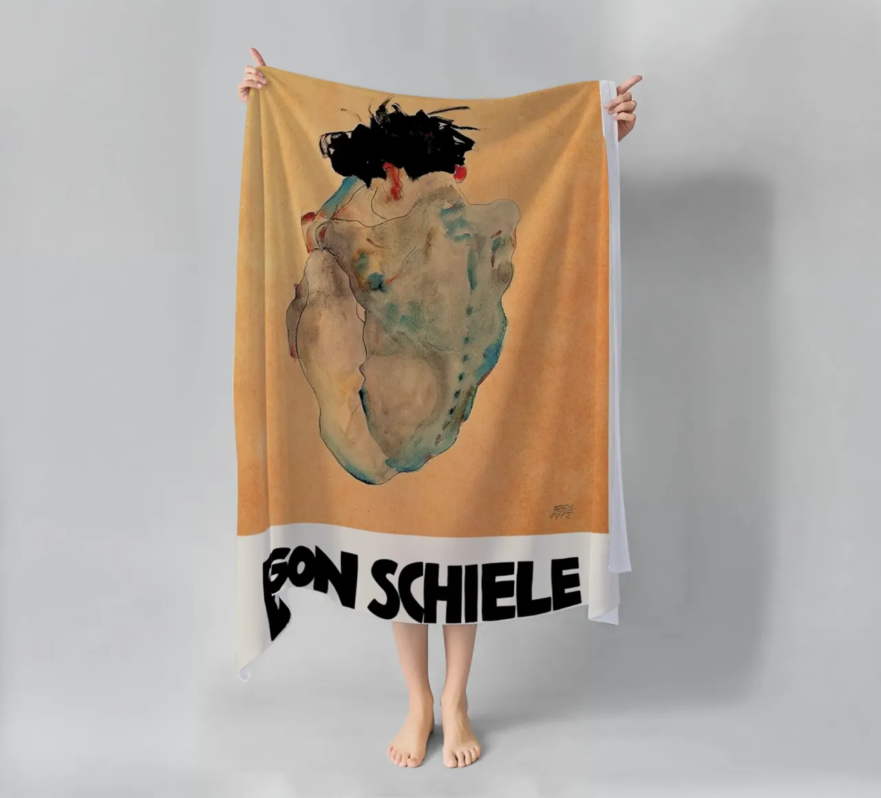 Schiele - Cowering Man II telo mare da Vintage by JUNIQE