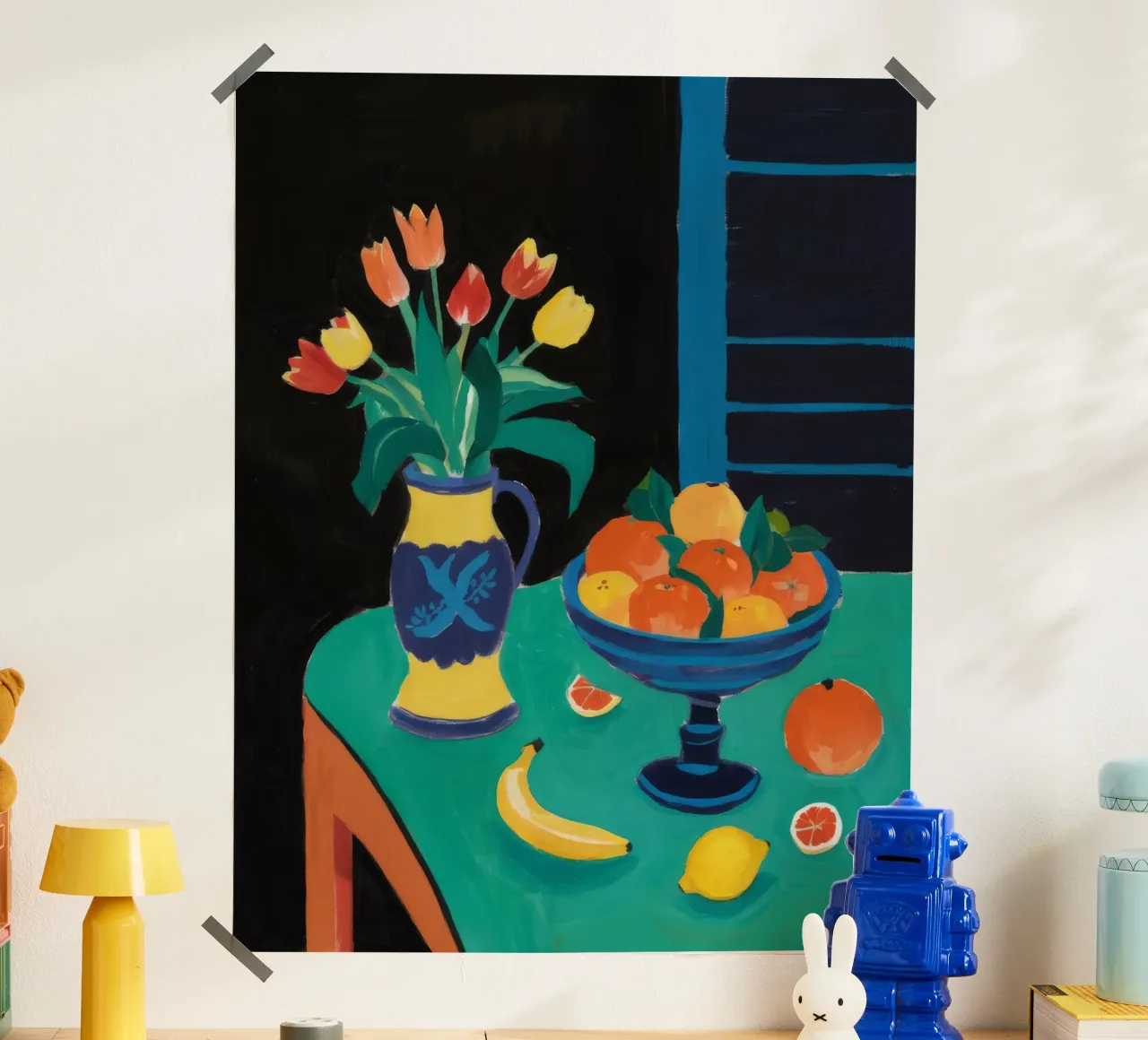 Sedia Tulip Bowl Blu poster con telaio in legno da Stone Decade