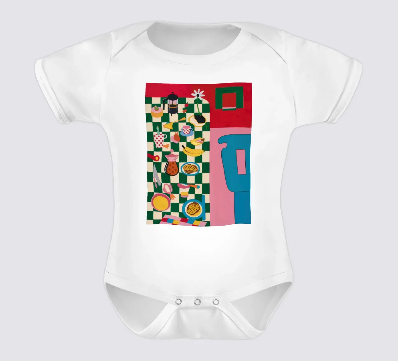 Checkered Abstract Feast short-sleeve baby romper by Pale Aura