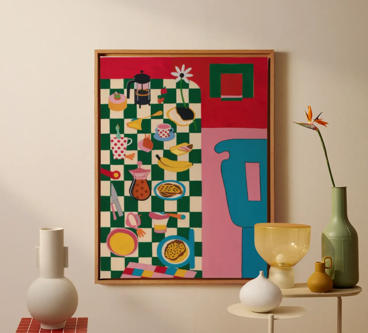 Checkered Abstract Feast canvas with Floater frame by Pale Aura