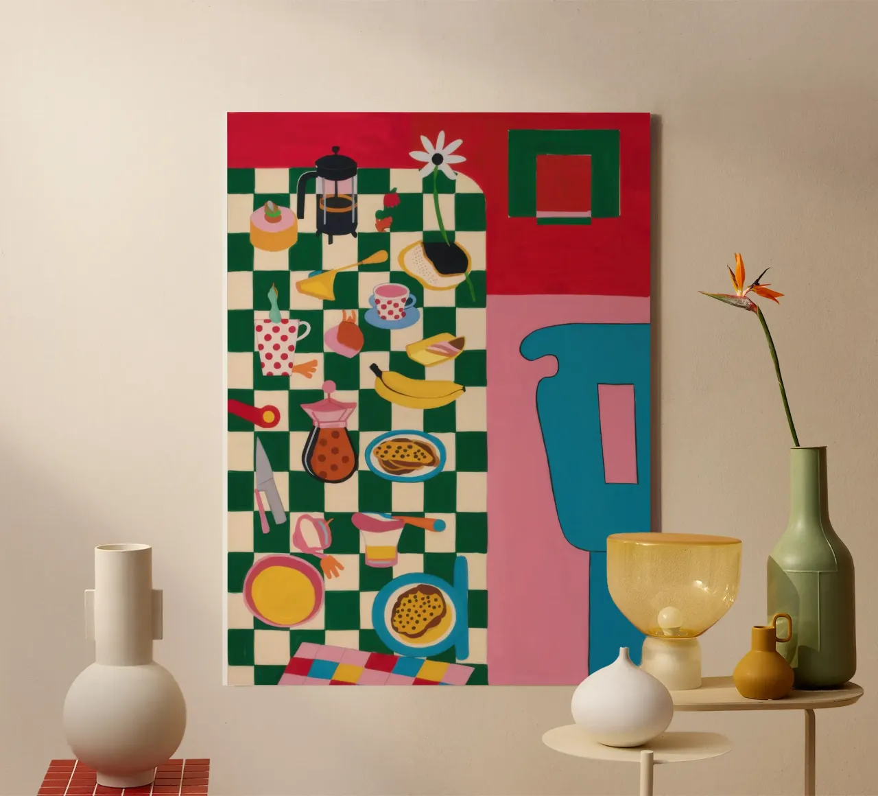 Checkered Abstract Feast canvas with Floater frame by Pale Aura