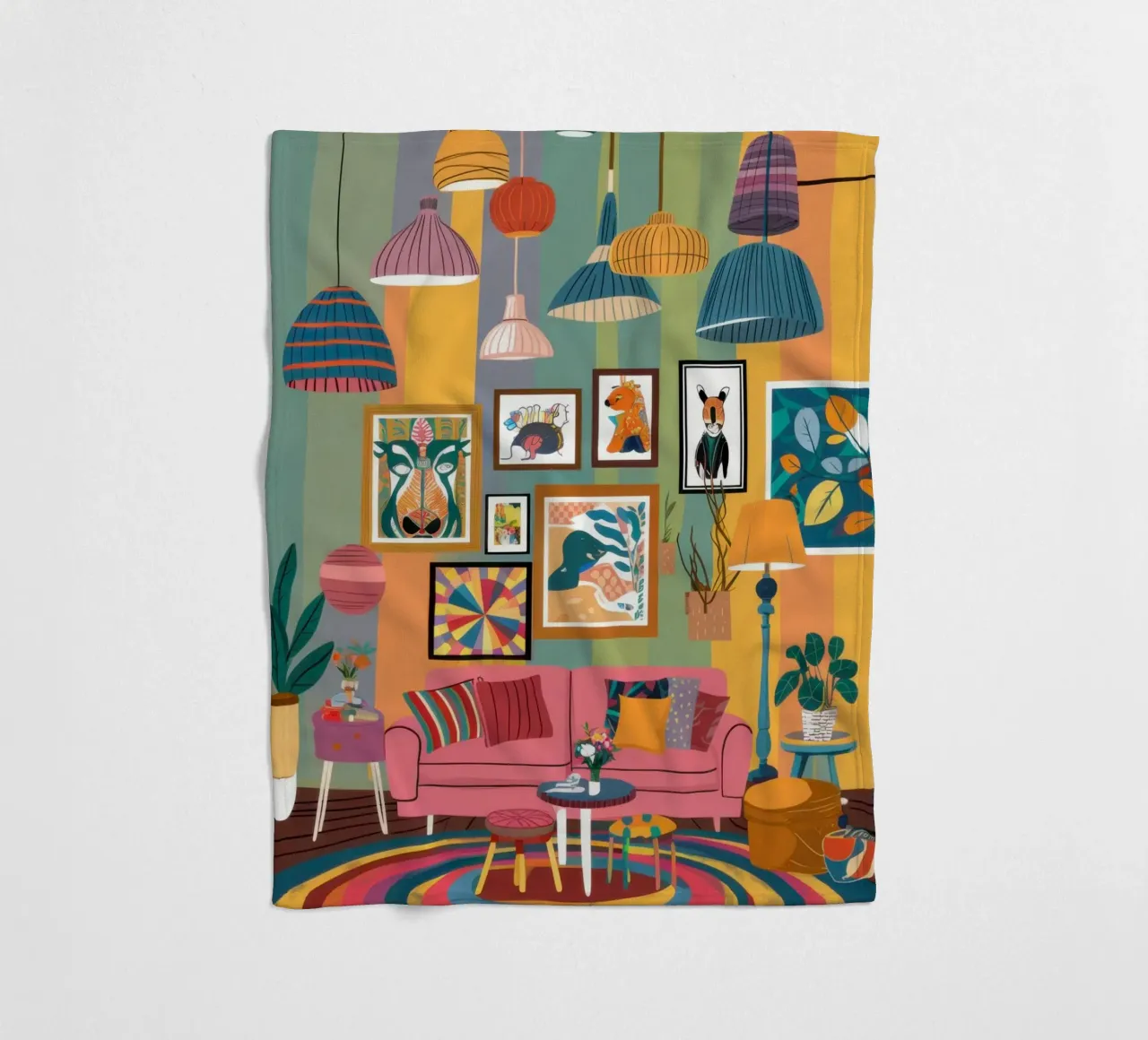 Maximalist Reading Room fleece blanket by Marigold Tiga
