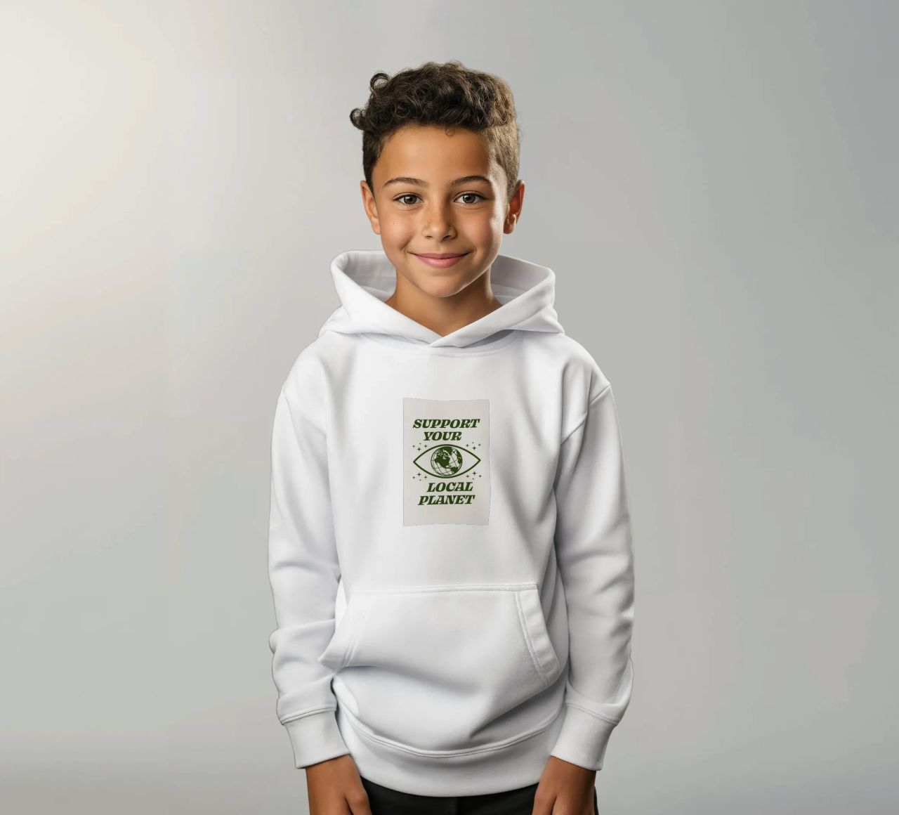 Support Your Local Planet felpa bambino con cappuccio da cafelab