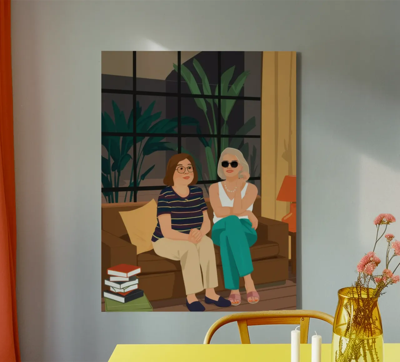 Reading with Sunglasses canvas with Floater frame by Pale Aura
