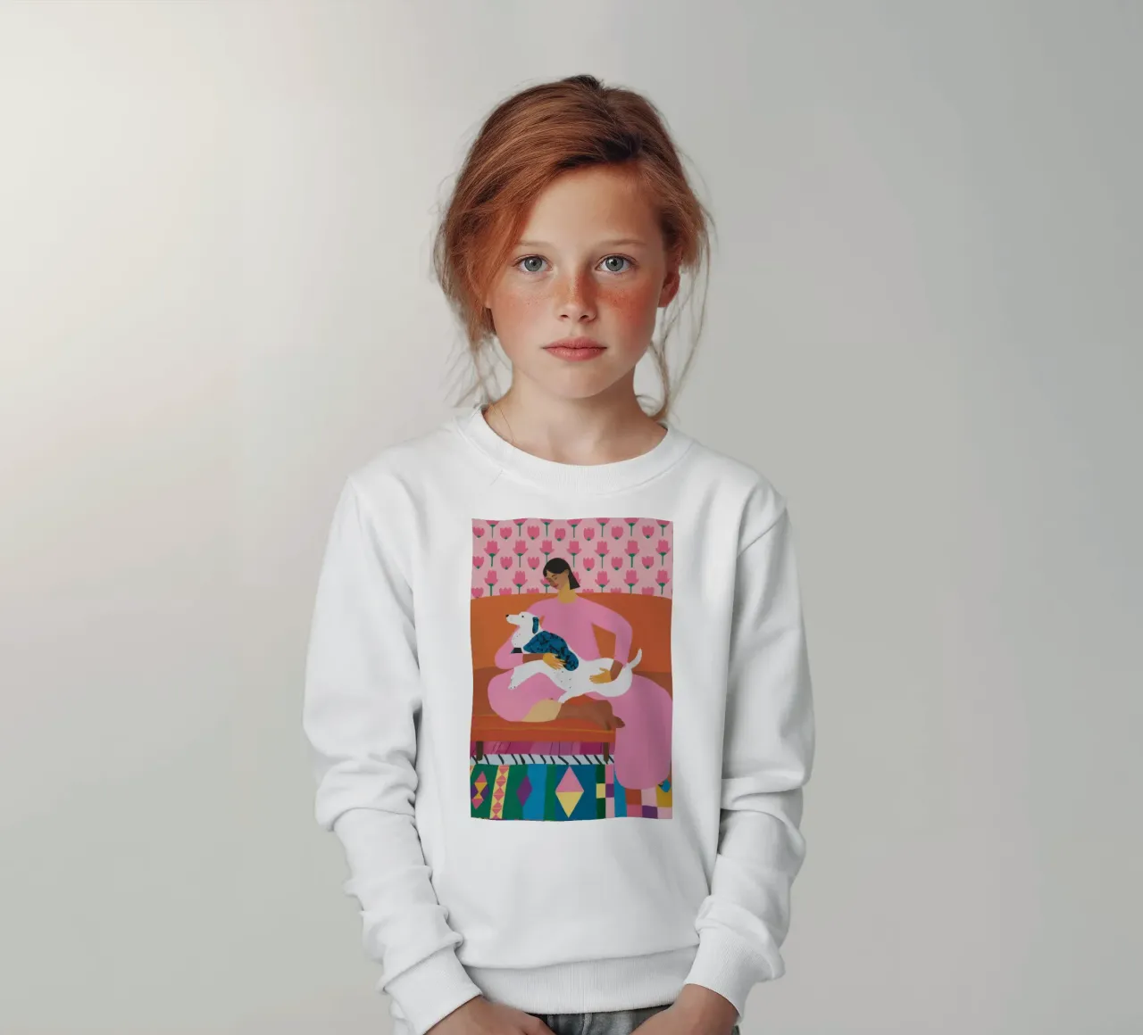 Dog Bed Companionship kids sweatshirt by Marigold Tiga