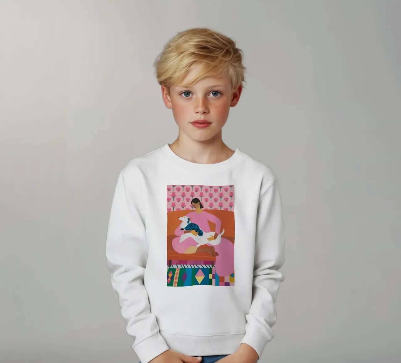 Dog Bed Companionship kids sweatshirt by Marigold Tiga