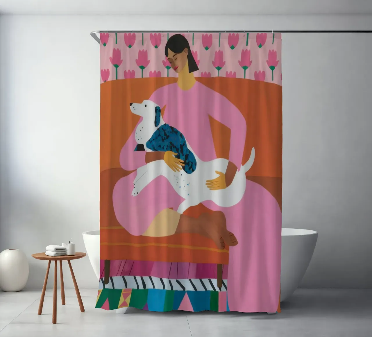 Dog Bed Companionship shower curtain by Marigold Tiga