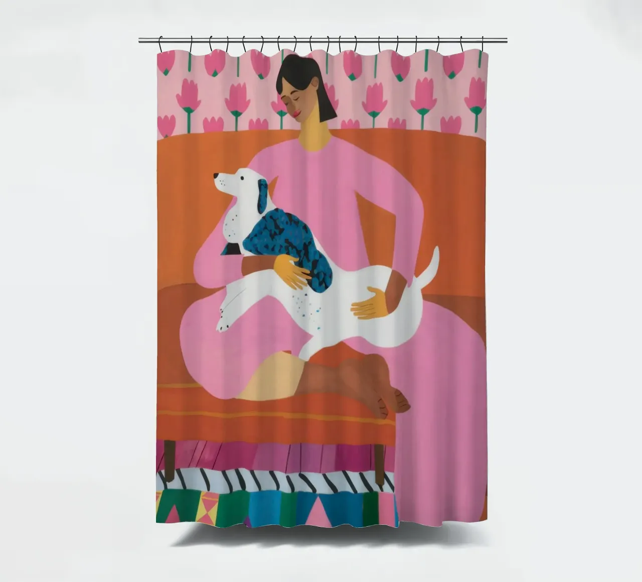 Dog Bed Companionship shower curtain by Marigold Tiga
