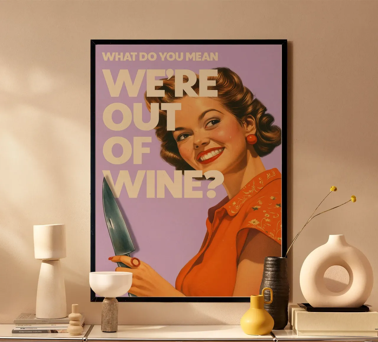 Divertente Vino Cucina retrò poster con telaio in legno da oneroad