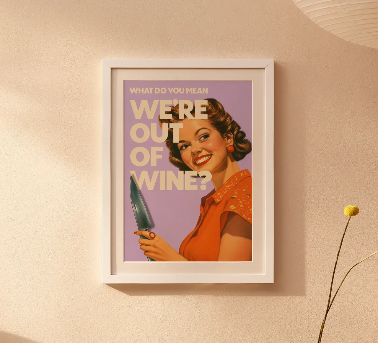 Divertente Vino Cucina retrò poster con telaio in legno da oneroad