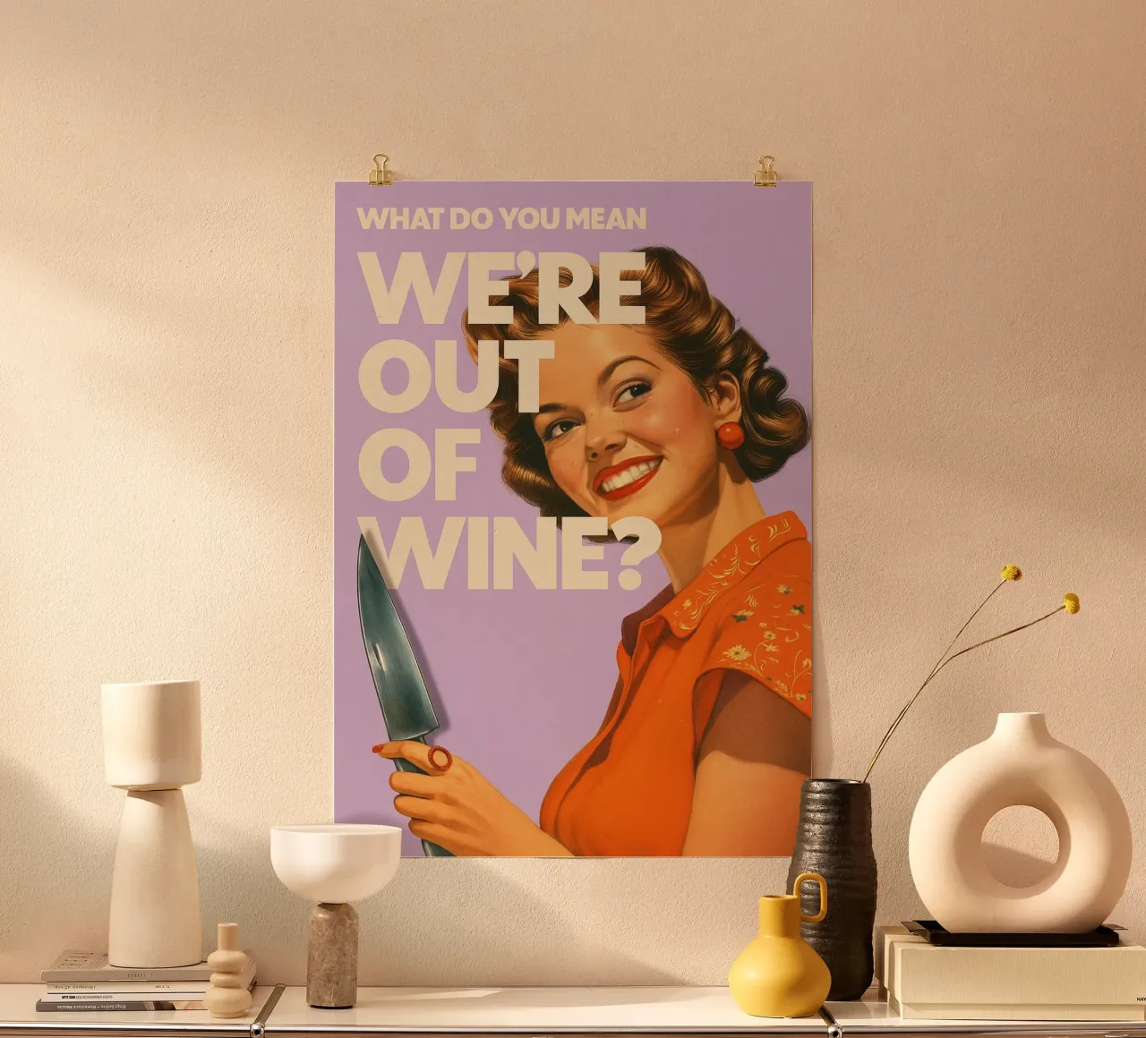 Divertente Vino Cucina retrò poster con telaio in legno da oneroad
