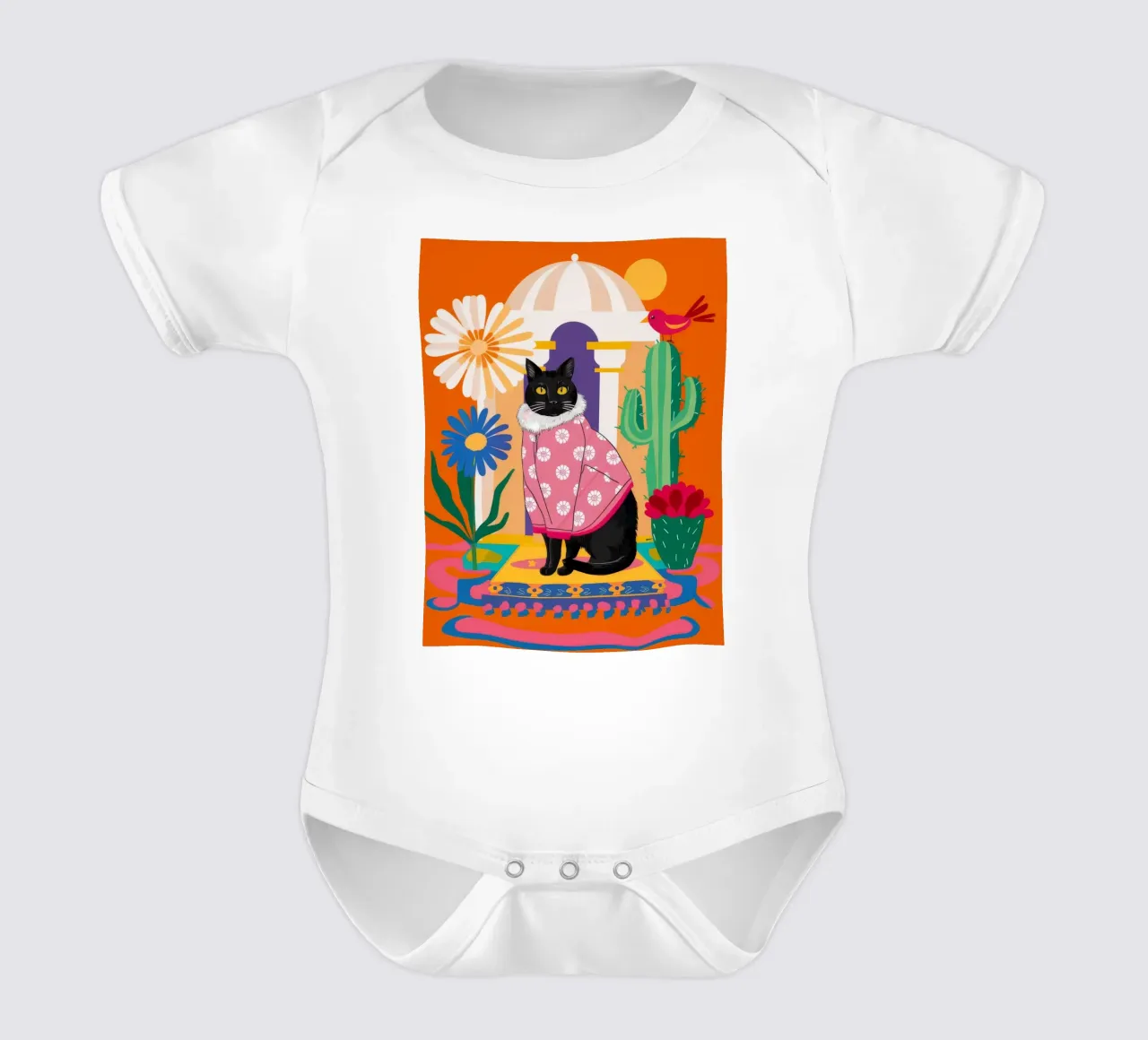 Cactus Cat Dandy short-sleeve baby romper by Stone Decade