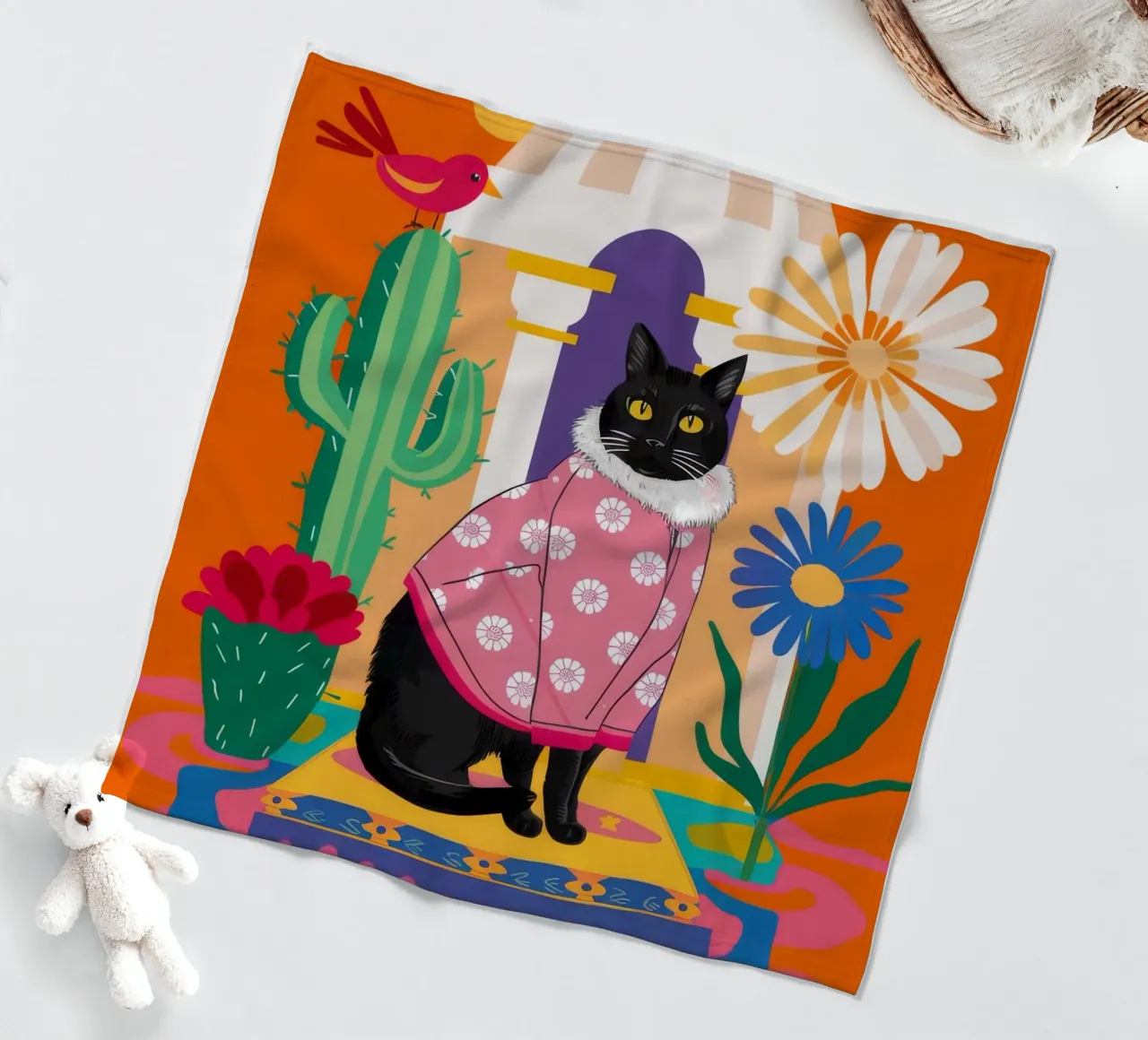 Cactus Cat Dandy fleece blanket by Stone Decade