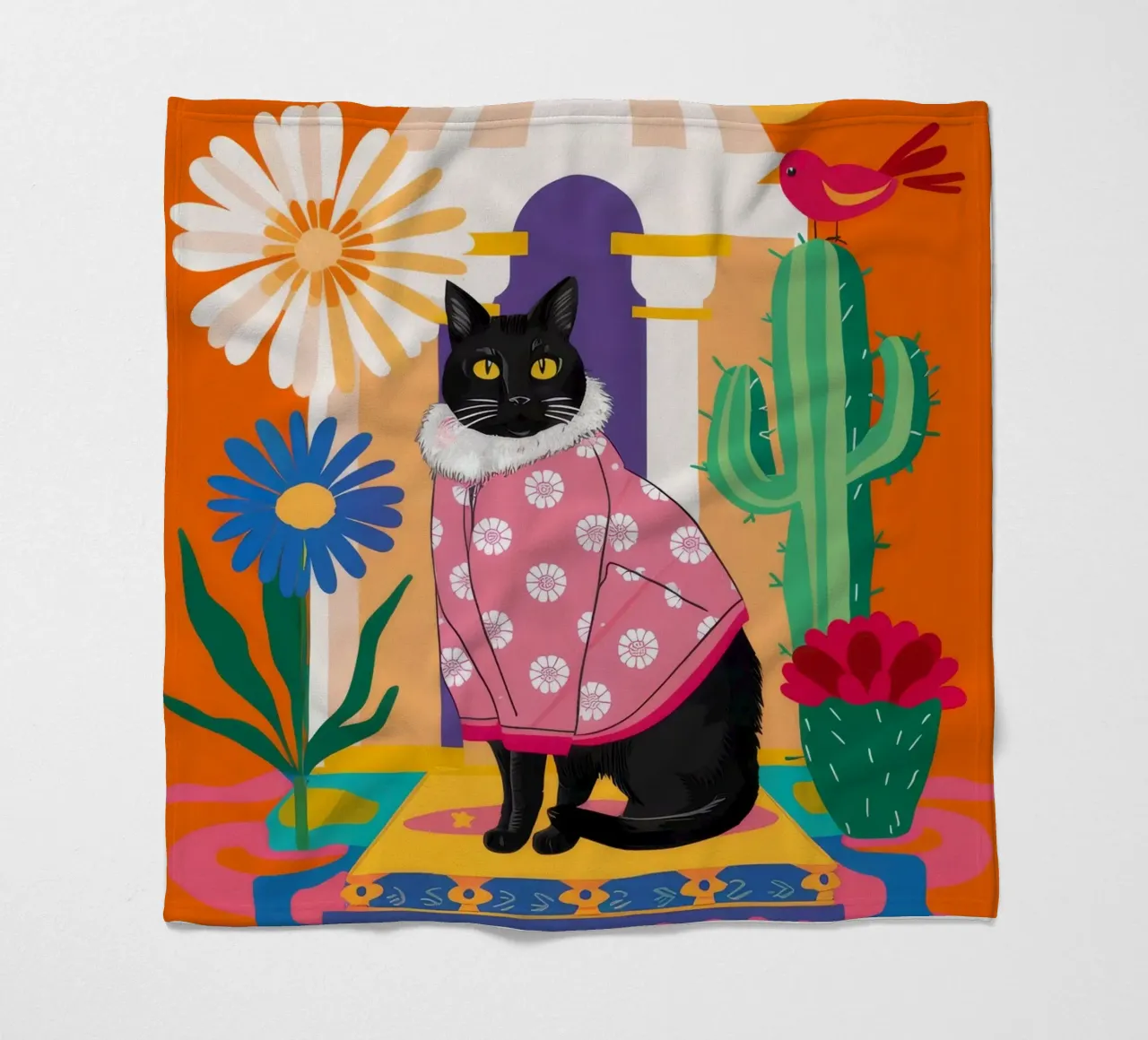 Cactus Cat Dandy fleece blanket by Stone Decade