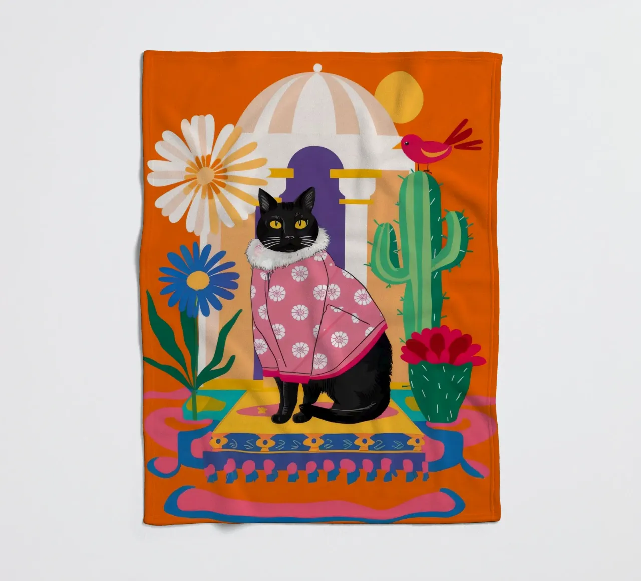 Cactus Cat Dandy fleece blanket by Stone Decade