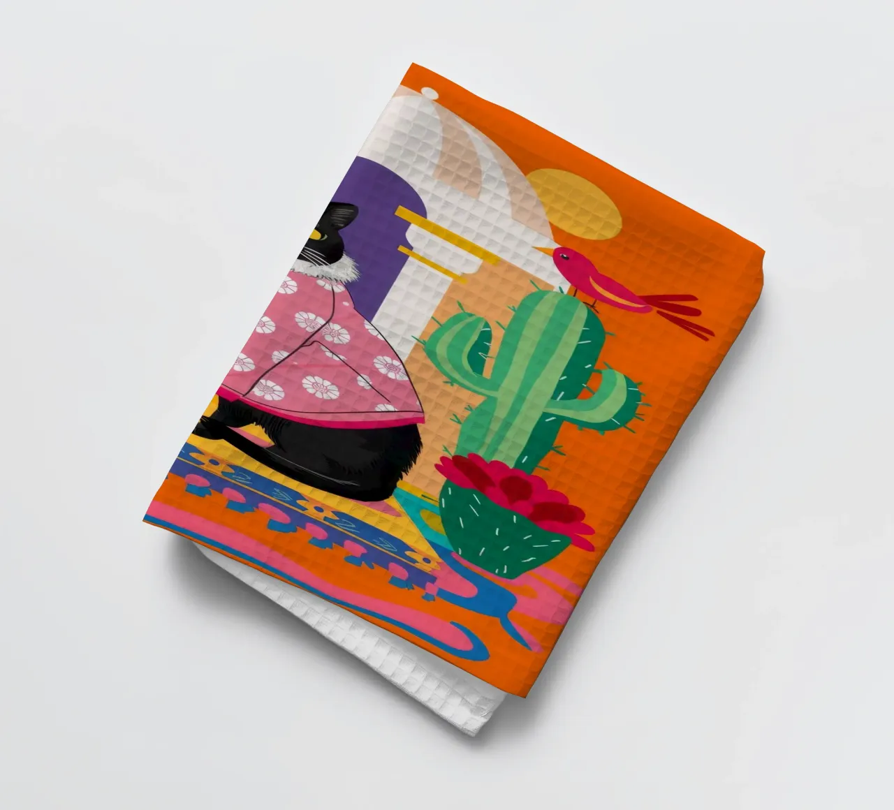 Cactus Cat Dandy tea towel by Stone Decade