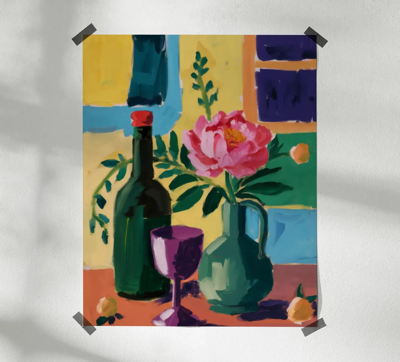 Tavolo del vino e del formaggio poster con telaio in legno da Stone Decade