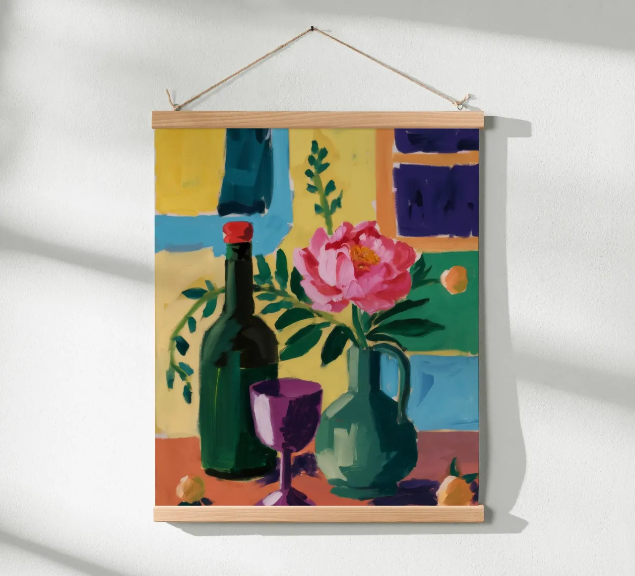 Tavolo del vino e del formaggio poster con telaio in legno da Stone Decade