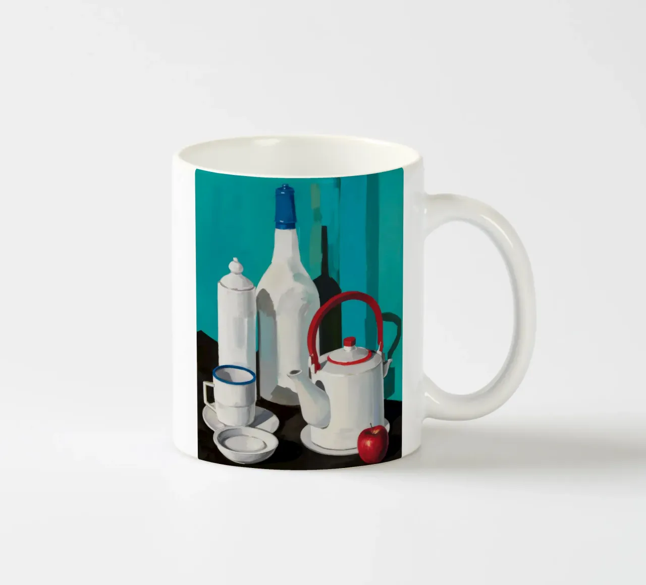 White Teapot Red Apple ceramic mug by Stone Decade