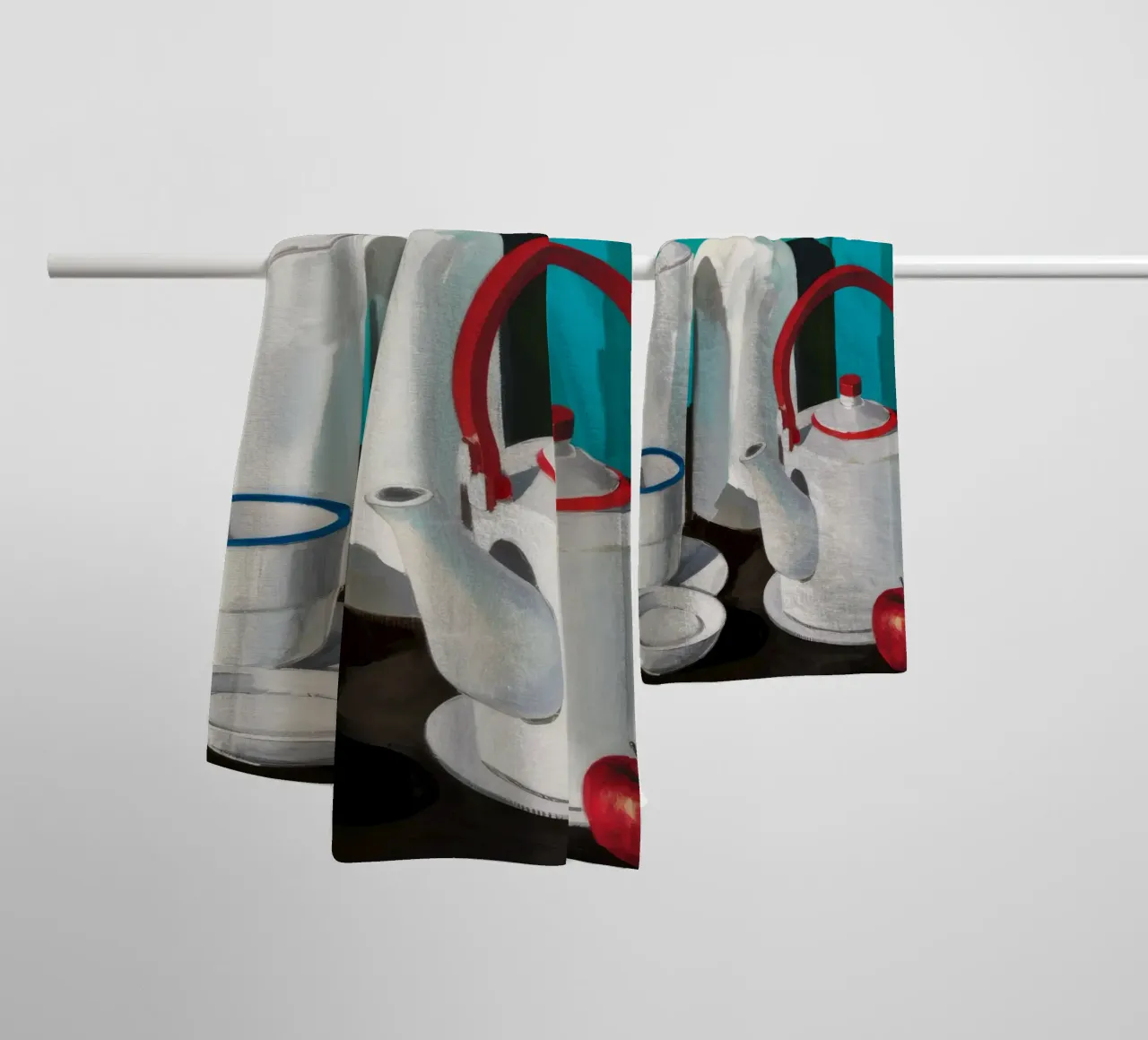 White Teapot Red Apple towel by Stone Decade
