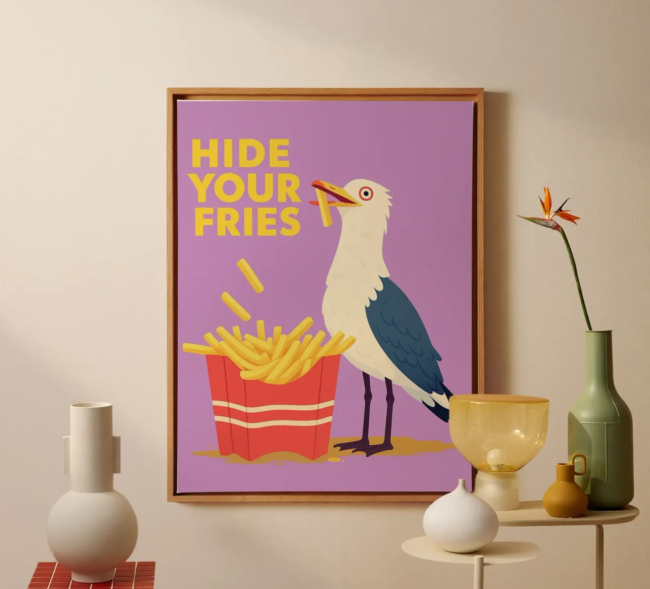Hide Your Fries Seagull Funny Kitchen (Cachez vos frites) toile avec Caisse américaine de oneroad