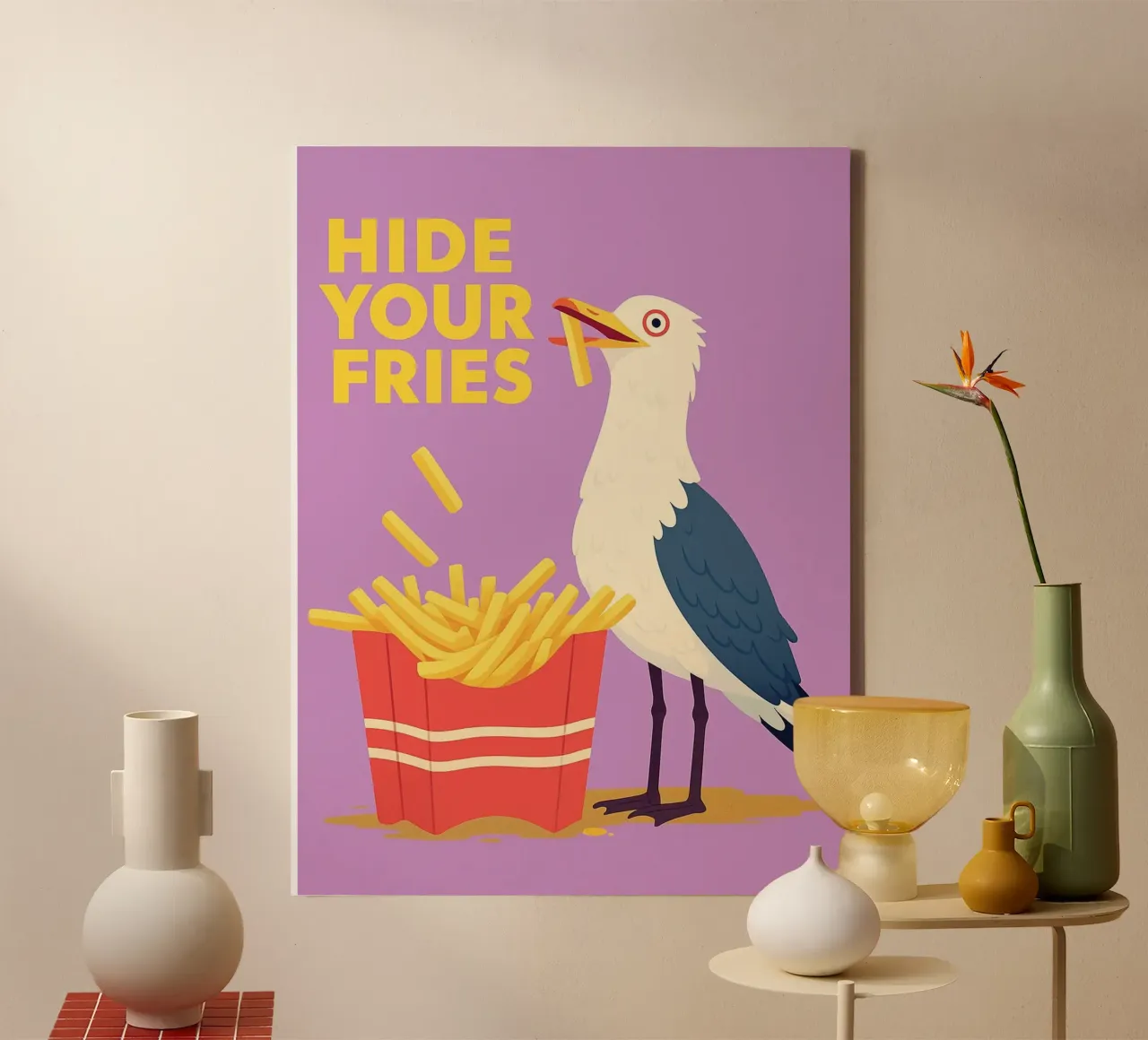 Hide Your Fries Seagull Funny Kitchen (Cachez vos frites) toile avec Caisse américaine de oneroad