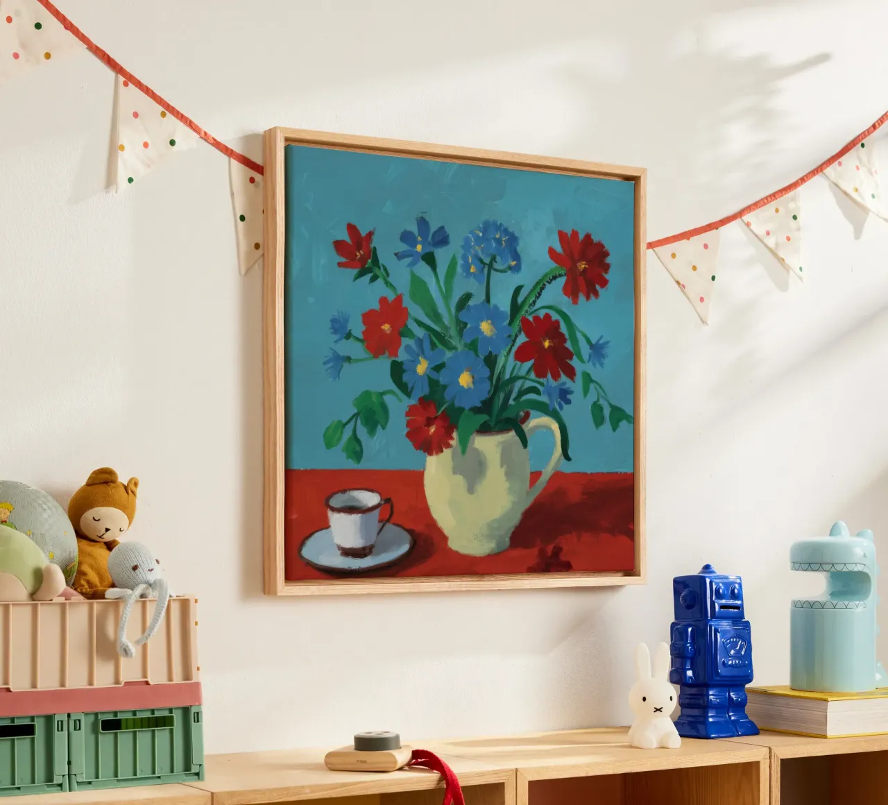 Red Poppies White Pitcher canvas with Floater frame by Stone Decade