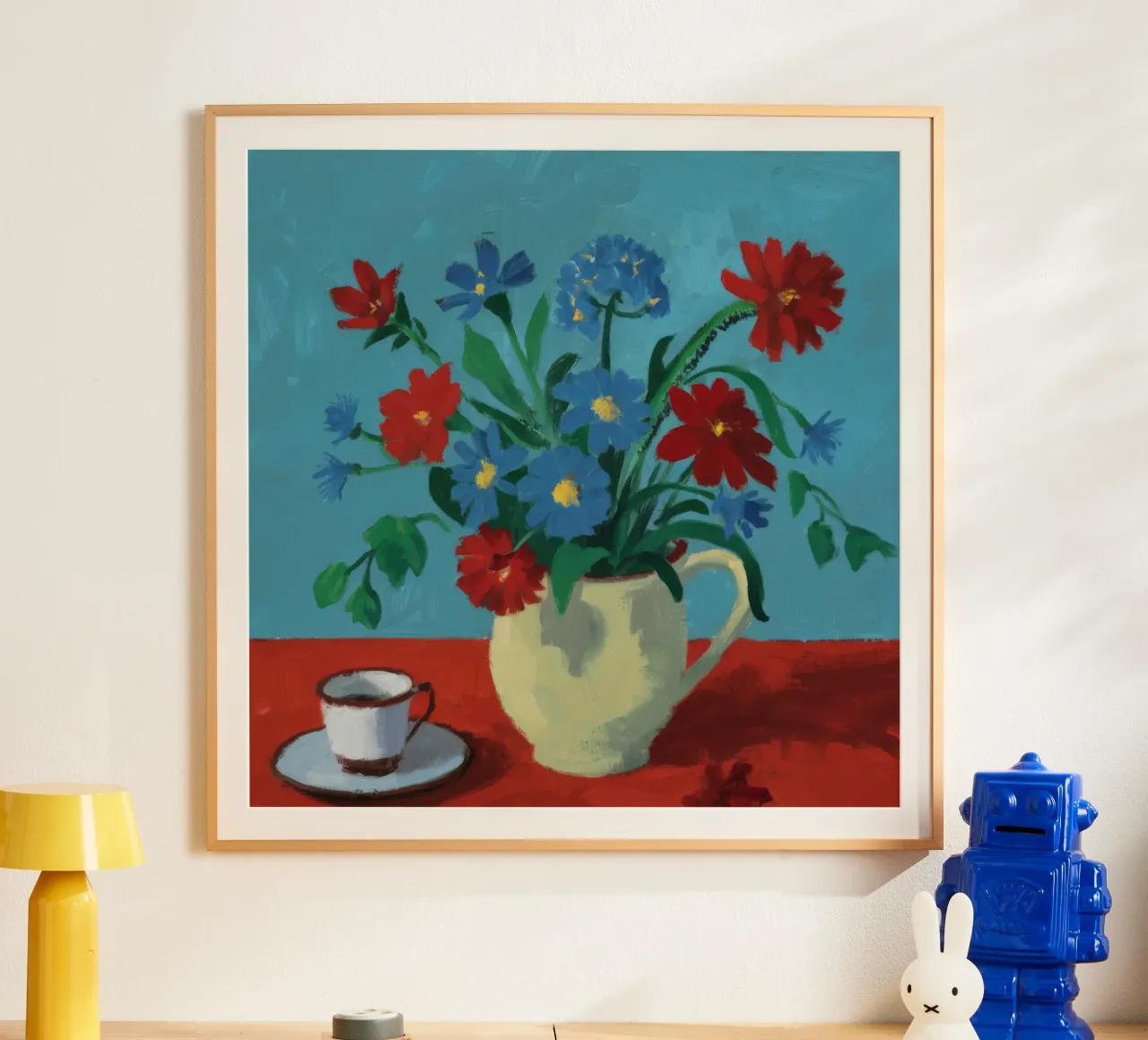 Rote Mohnblumen Weißer Krug Poster von Stone Decade