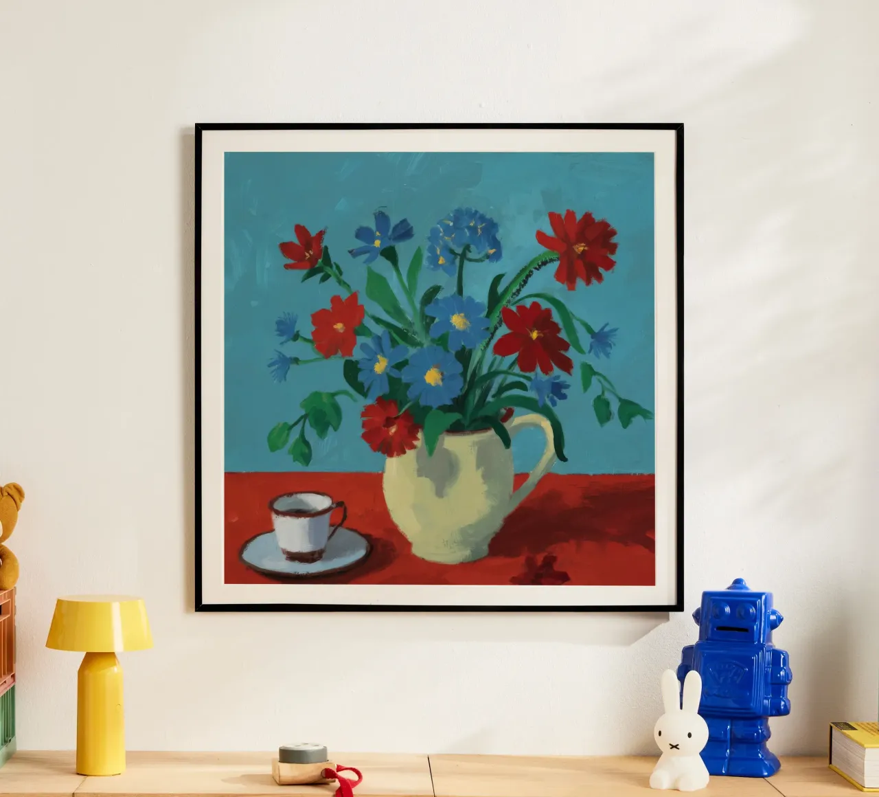 Rote Mohnblumen Weißer Krug Poster von Stone Decade