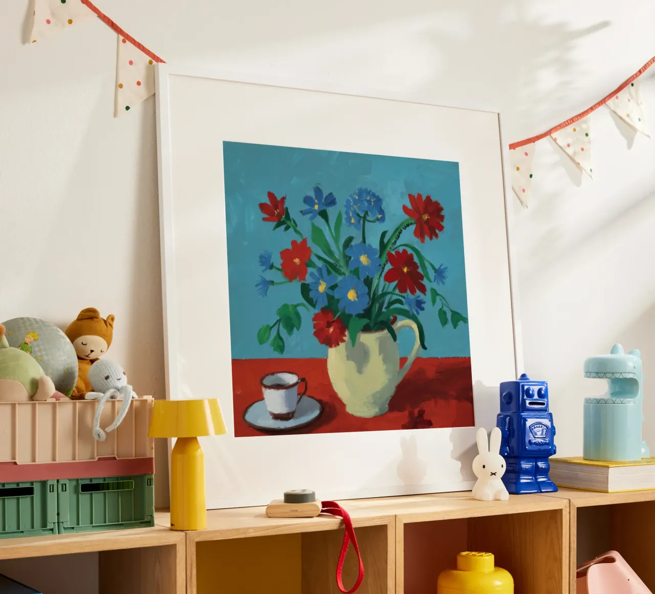 Rote Mohnblumen Weißer Krug Poster von Stone Decade