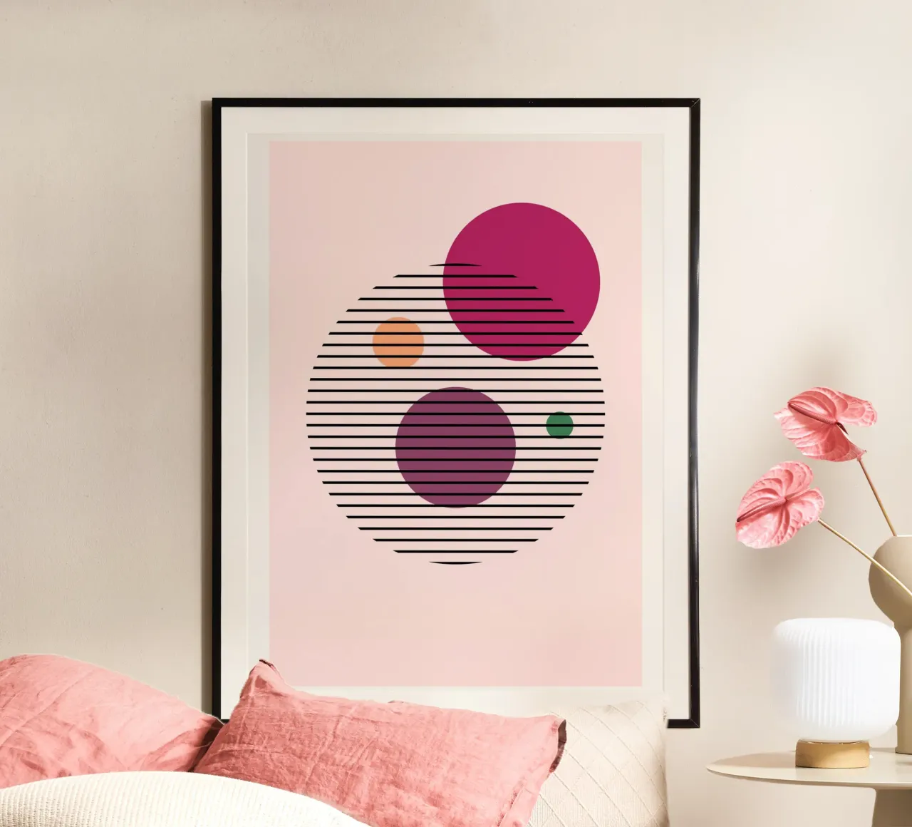 Abstract Circles - Geometric art in pink hahnemühle by Studio Vibe