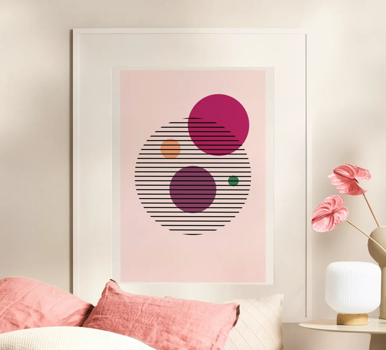 Abstract Circles - Geometric art in pink hahnemühle by Studio Vibe