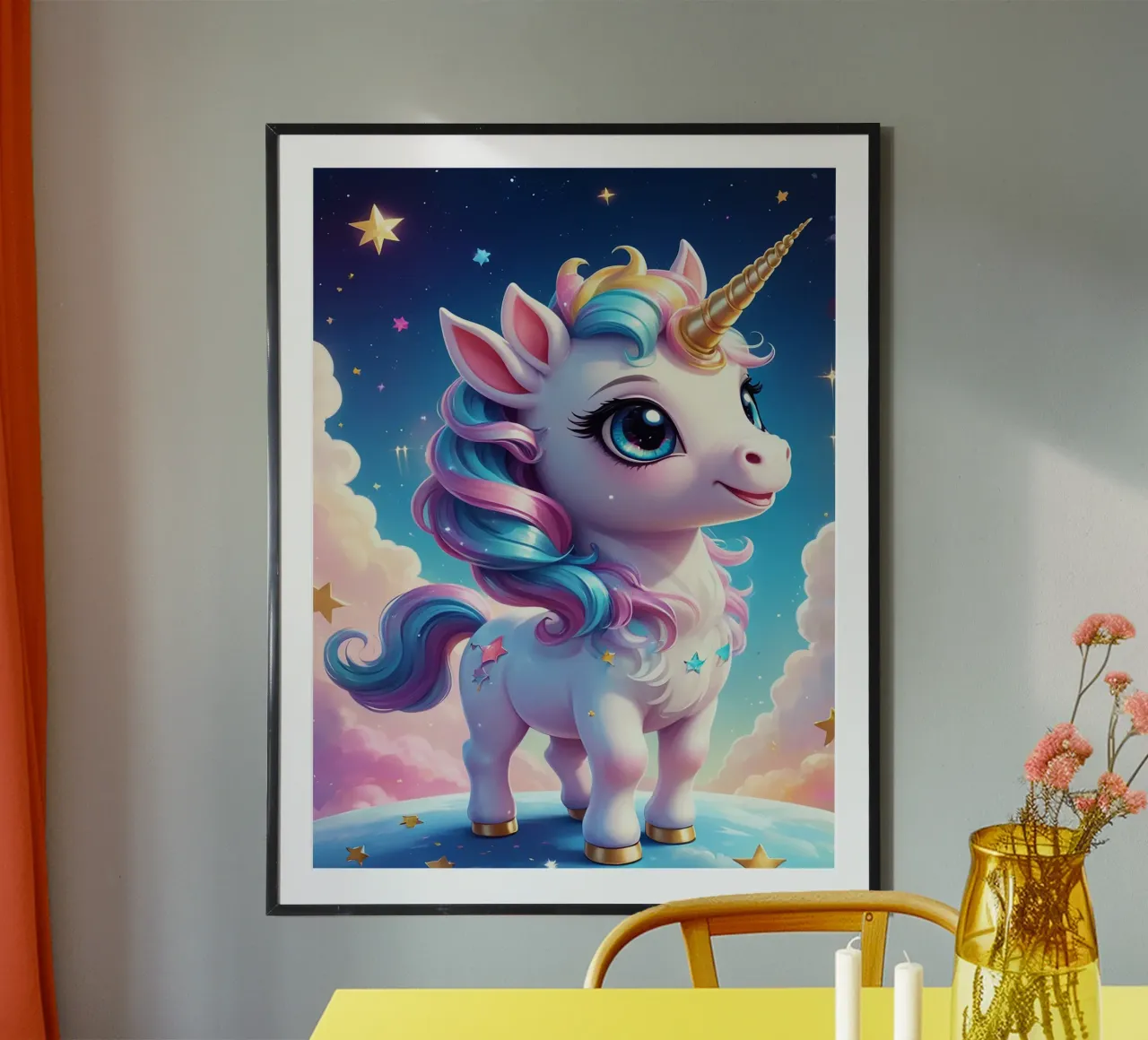 Amore unicorno poster con telaio in legno da Cute Art