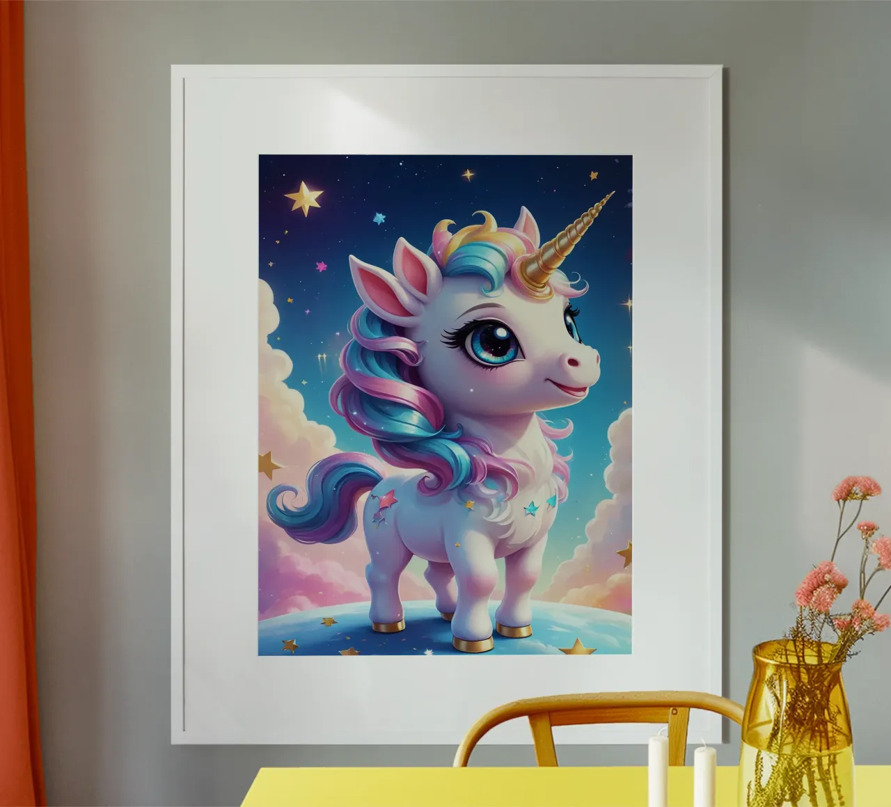 Amore unicorno poster con telaio in legno da Cute Art