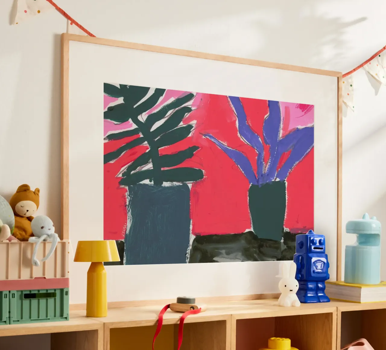 Plants On A Black Table poster con telaio in plastica da Sonia Brittain