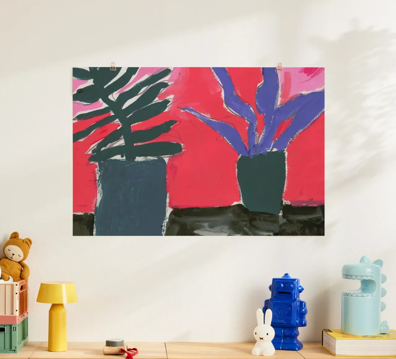 Plants On A Black Table poster con telaio in plastica da Sonia Brittain