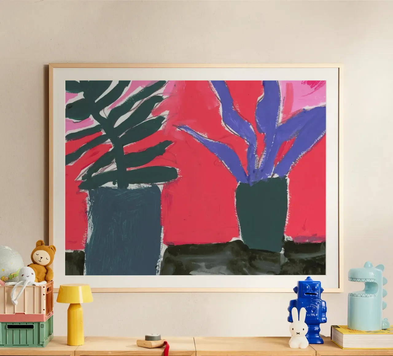 Plants On A Black Table poster con telaio in plastica da Sonia Brittain