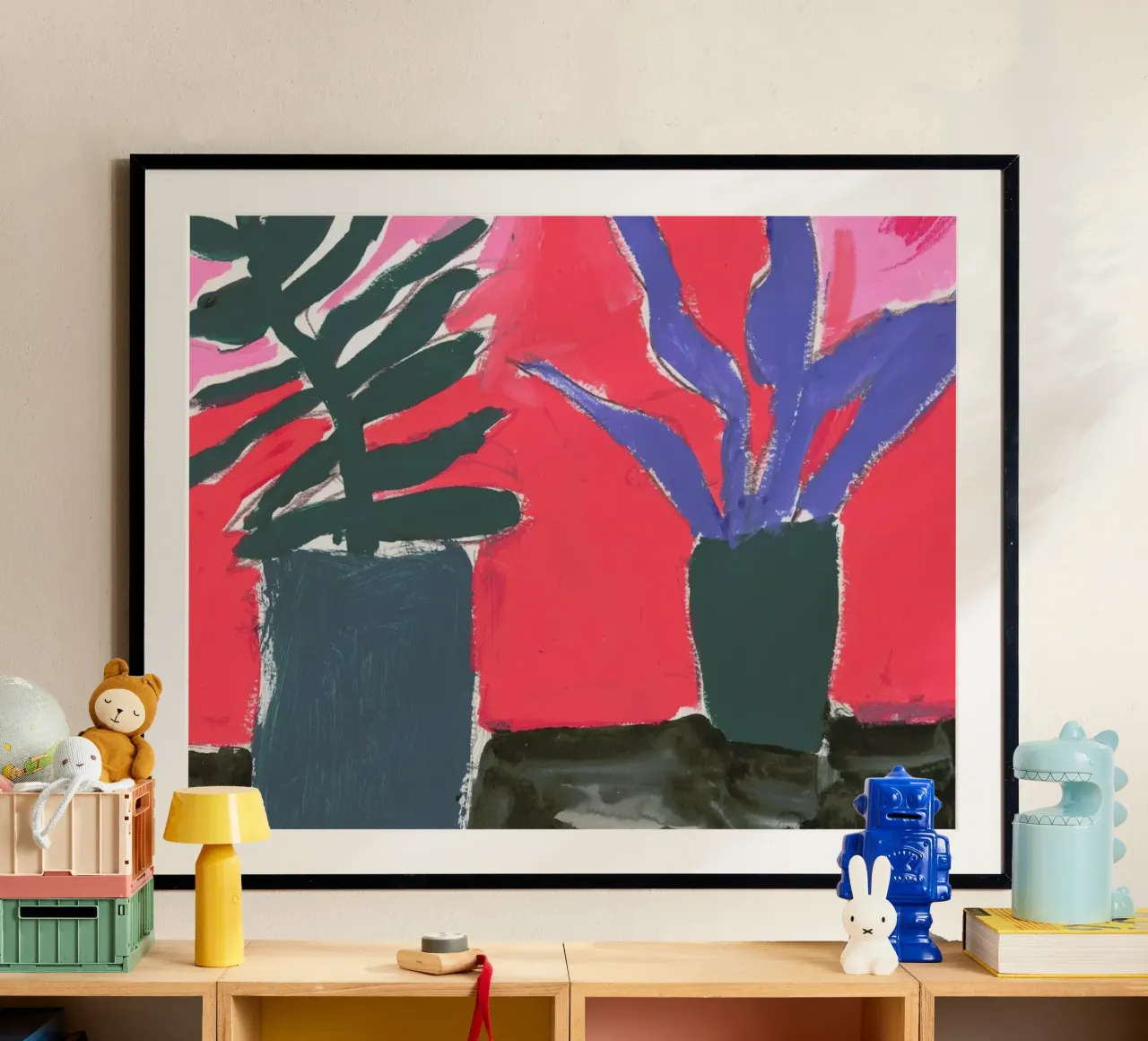 Plants On A Black Table poster con telaio in plastica da Sonia Brittain