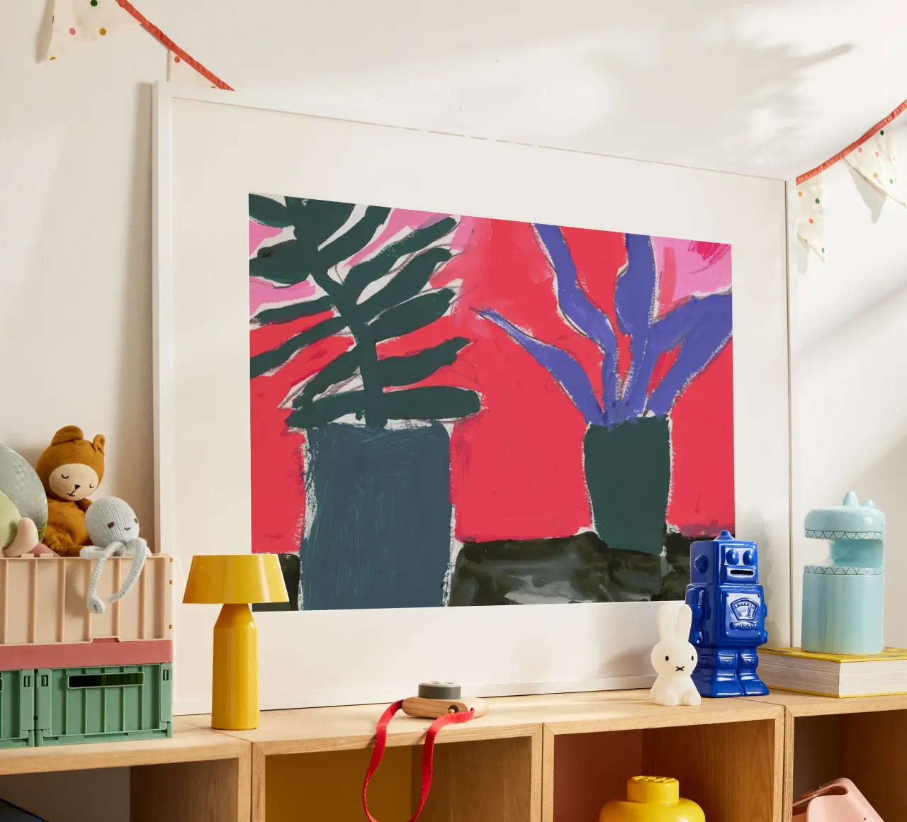 Plants On A Black Table poster con telaio in plastica da Sonia Brittain