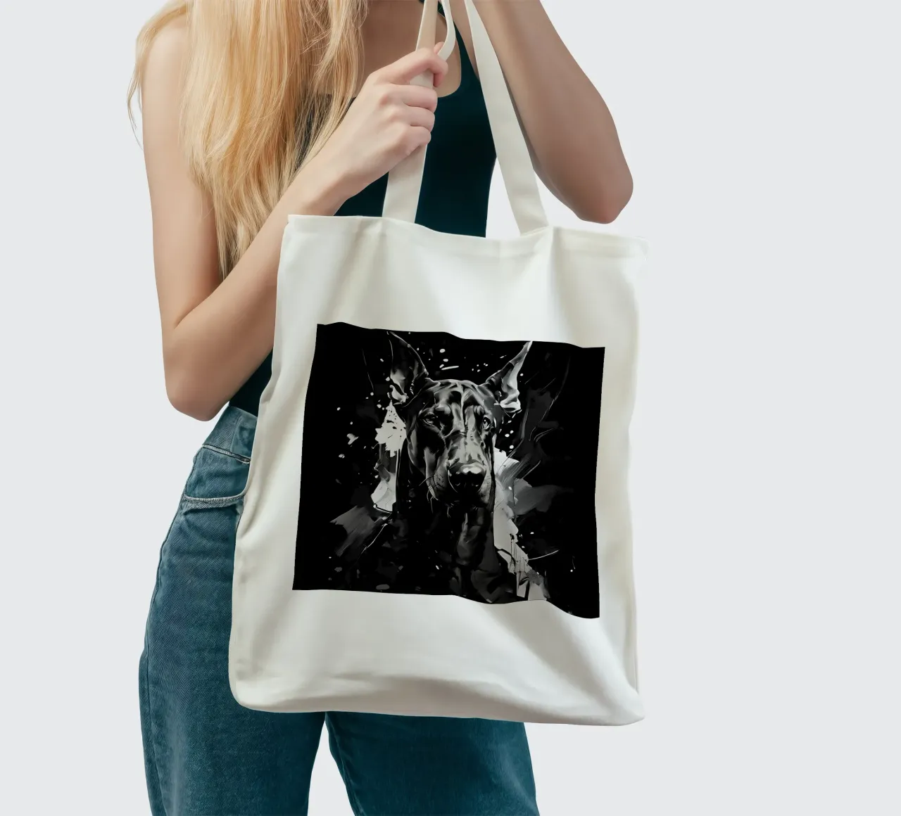 Cane, Doberman_style_I_1 borsa in juta da Tierisch bunt by LK