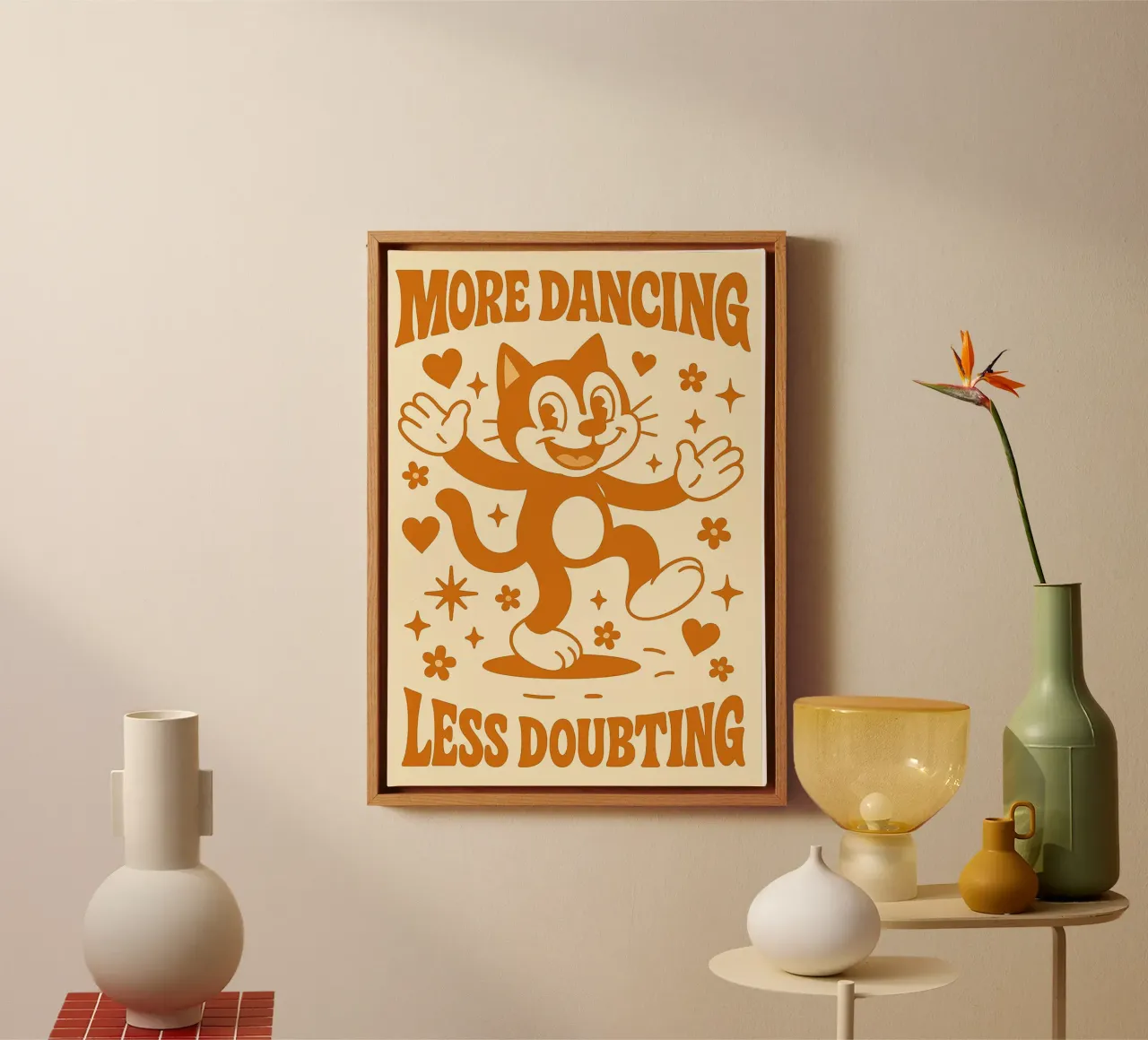 More Dancing Less Doubting Funny Cat canvas with Floater frame by oneroad