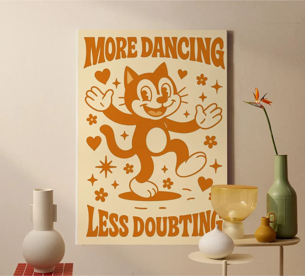 More Dancing Less Doubting Funny Cat canvas with Floater frame by oneroad