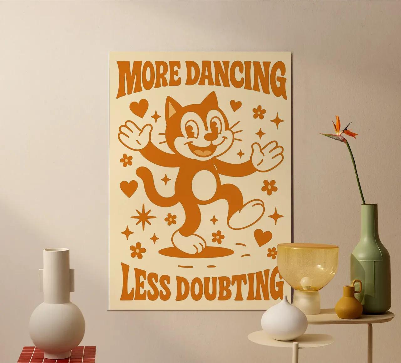 More Dancing Less Doubting Funny Cat poster with plastic frame by oneroad