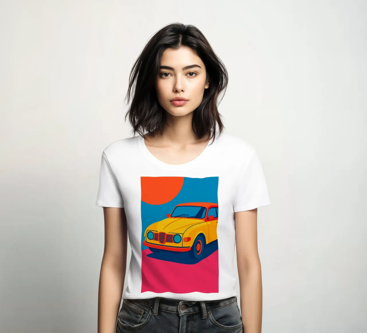 Voiture Jaune – L’icône pop vintage qui illumine vos murs t-shirt ajusté pour femmes de JETLAG | affiches voyage
