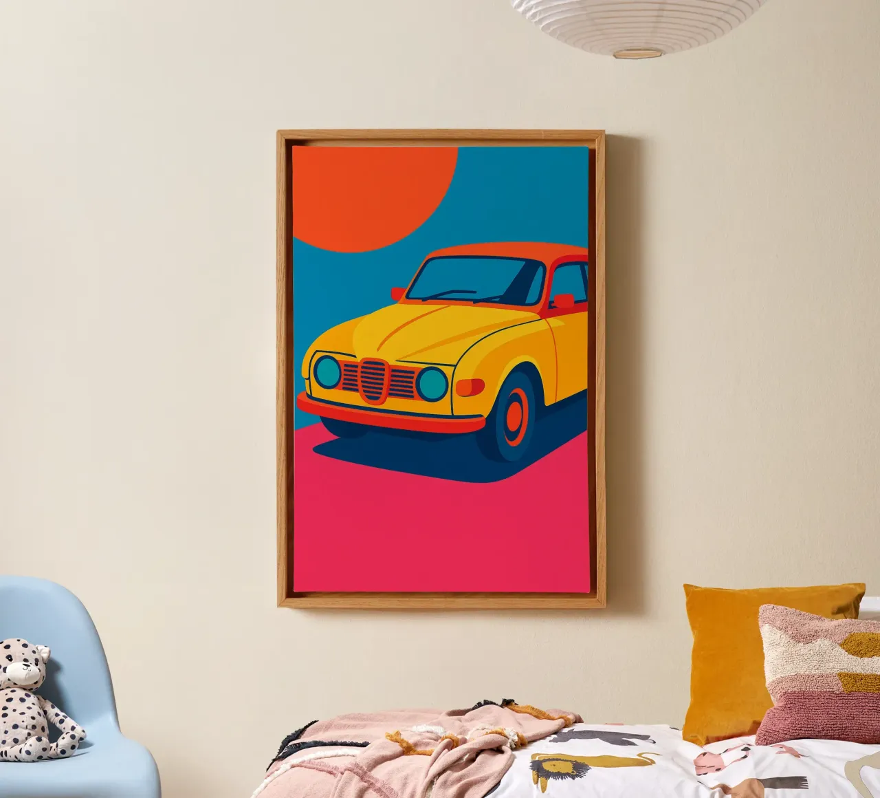 Voiture Jaune - The vintage pop icon that lights up your walls canvas with Floater frame by JETLAG | affiches voyage