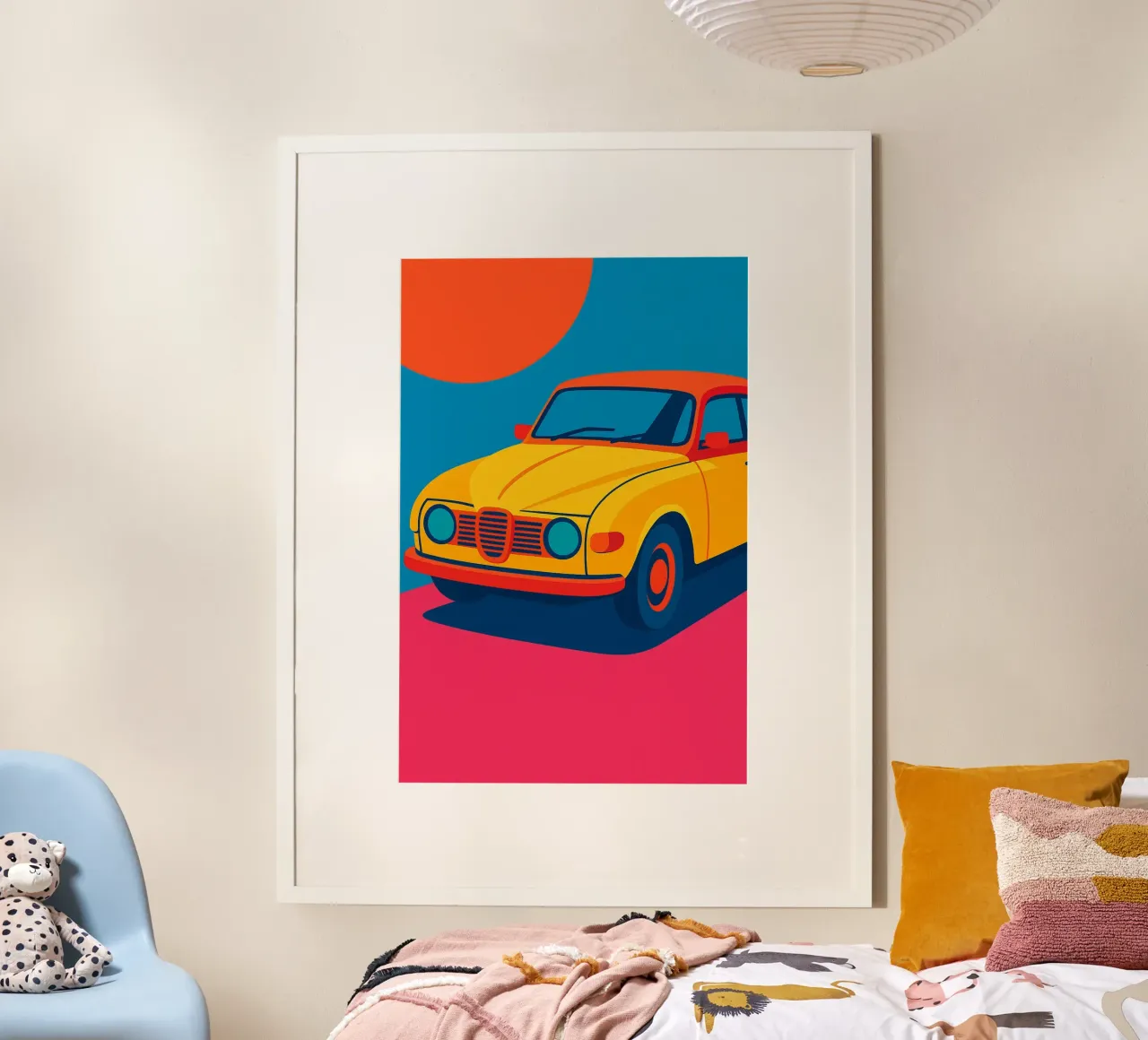 Voiture Jaune - L'icona pop vintage che illumina le vostre pareti poster da JETLAG | affiches voyage