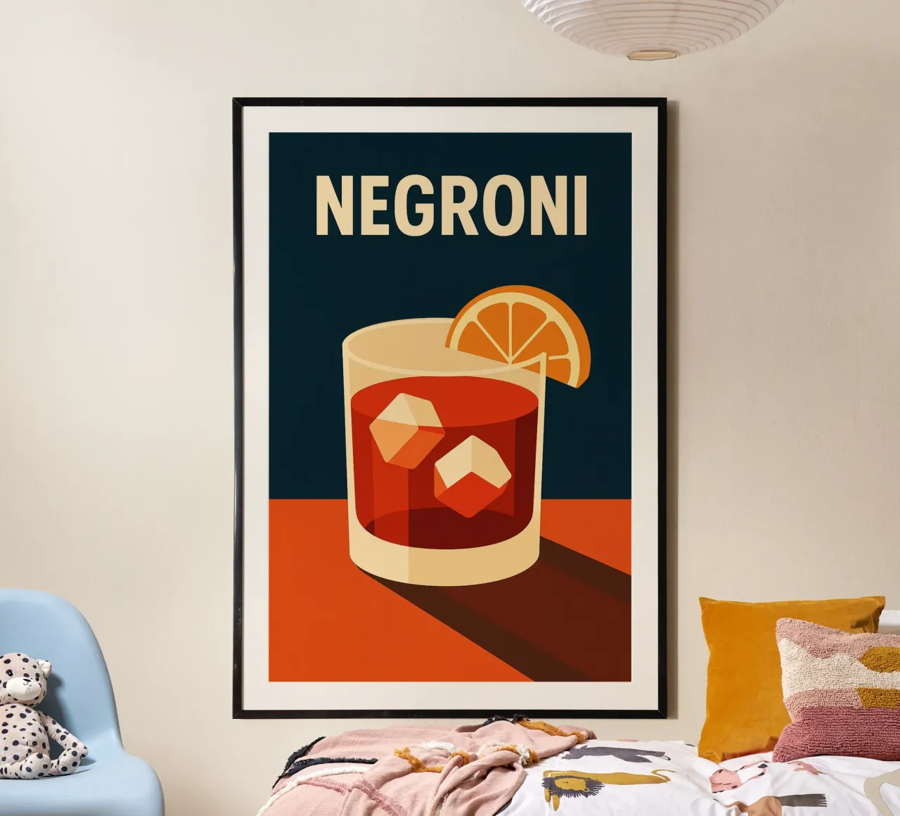 Negroni - Una versione di design dell'icona italiana poster con telaio in legno da Boissons - Affiches & posters - Retro