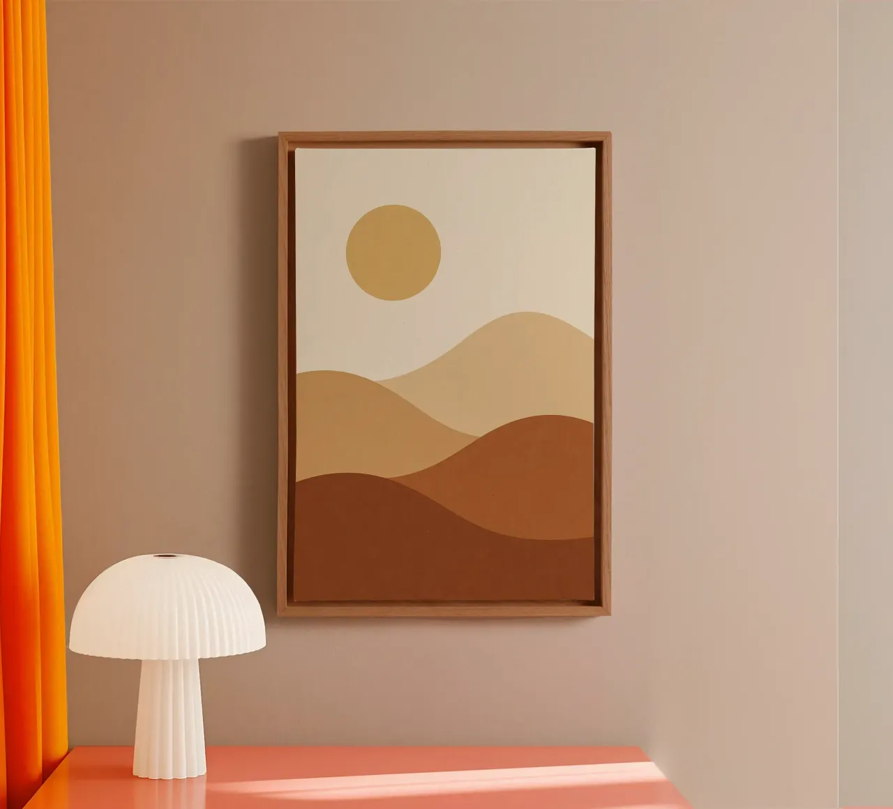 Minimal Desert - Golden serenity for your wall canvas with Floater frame by Affiches Soleil & Déco Lumineuse – Sunny
