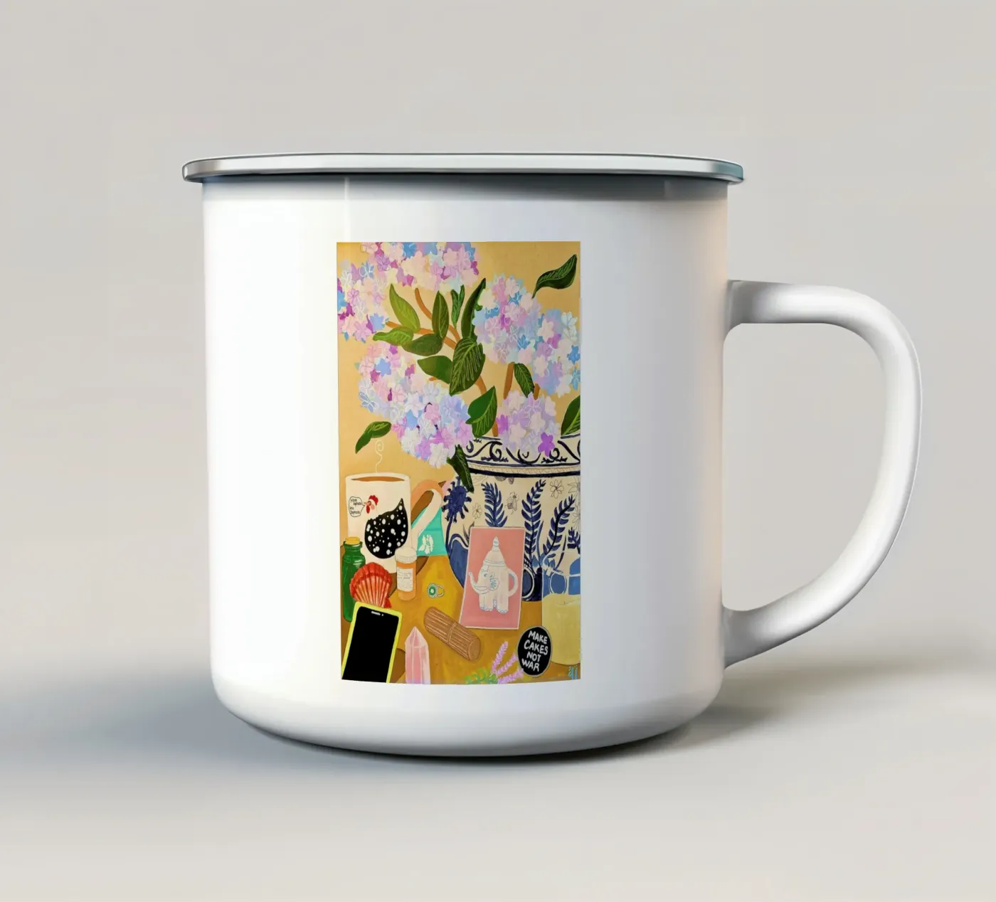 Random Stuff enamel mug by Paloma Kua